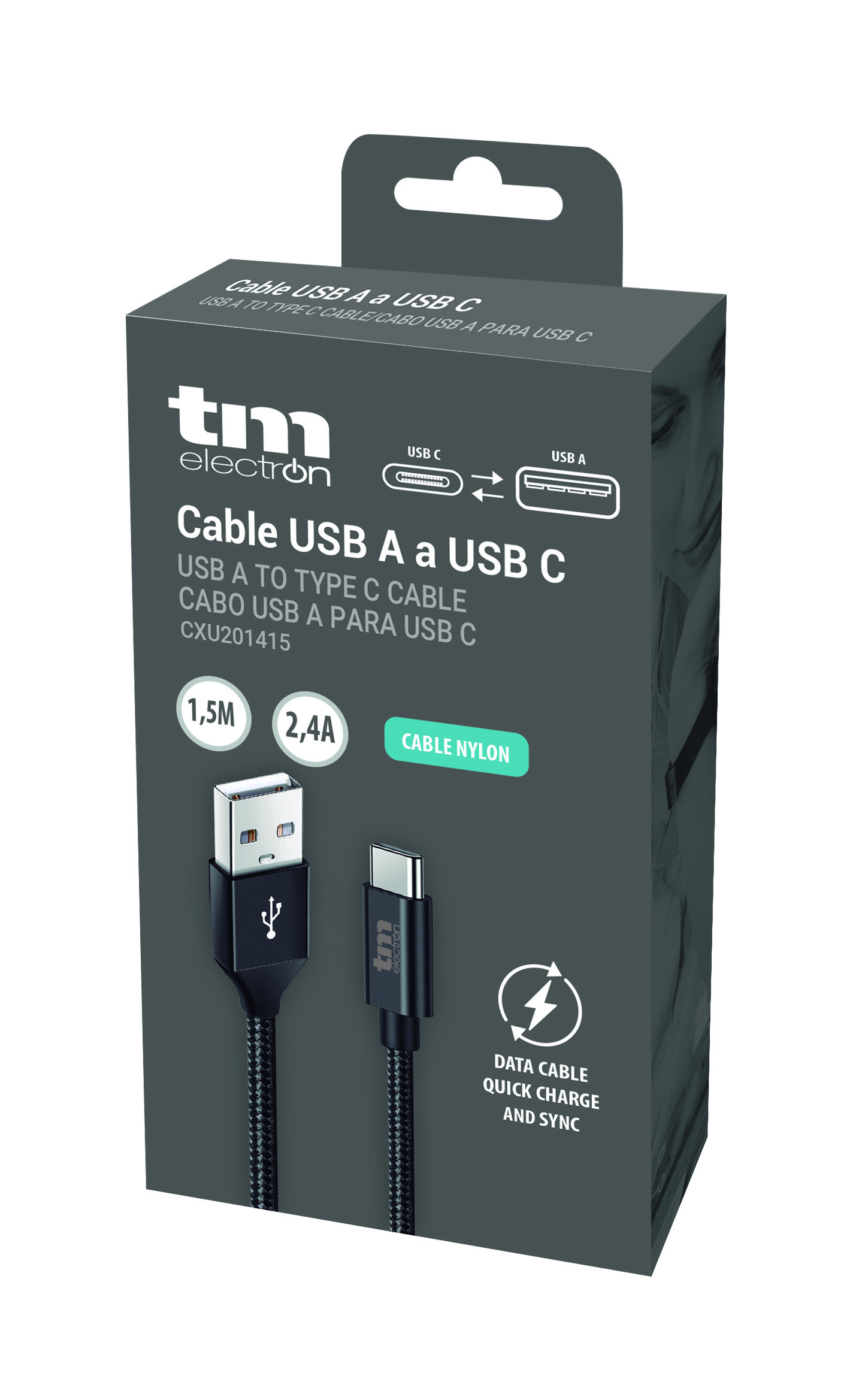 Cable USB A a USB C (Nylon_1,5m.) - TM Electron