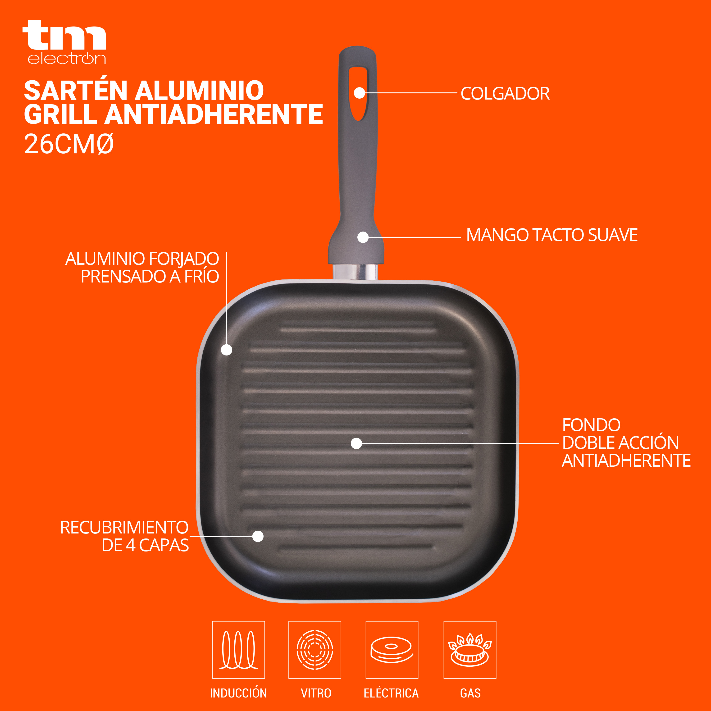 Sartén Grill de Aluminio Antiadherente