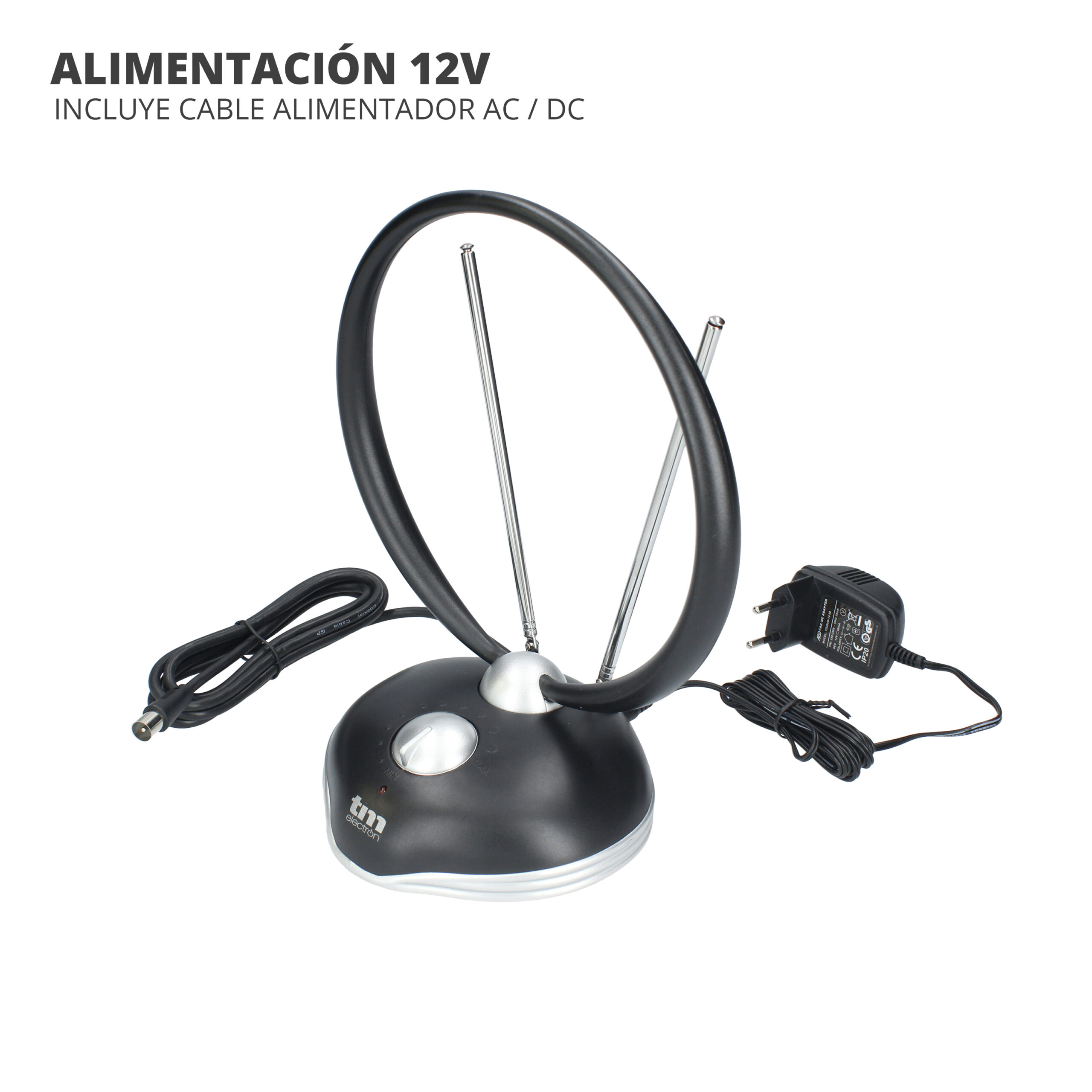 TM Electron TMANT014 Antena de Interior para televisión Alta definición  (HD), con indicador de Encendido, compacta, amplificada con 45dB para  recepción de TDT (DVB-T), UHF, VHF y FM. : : Electrónica