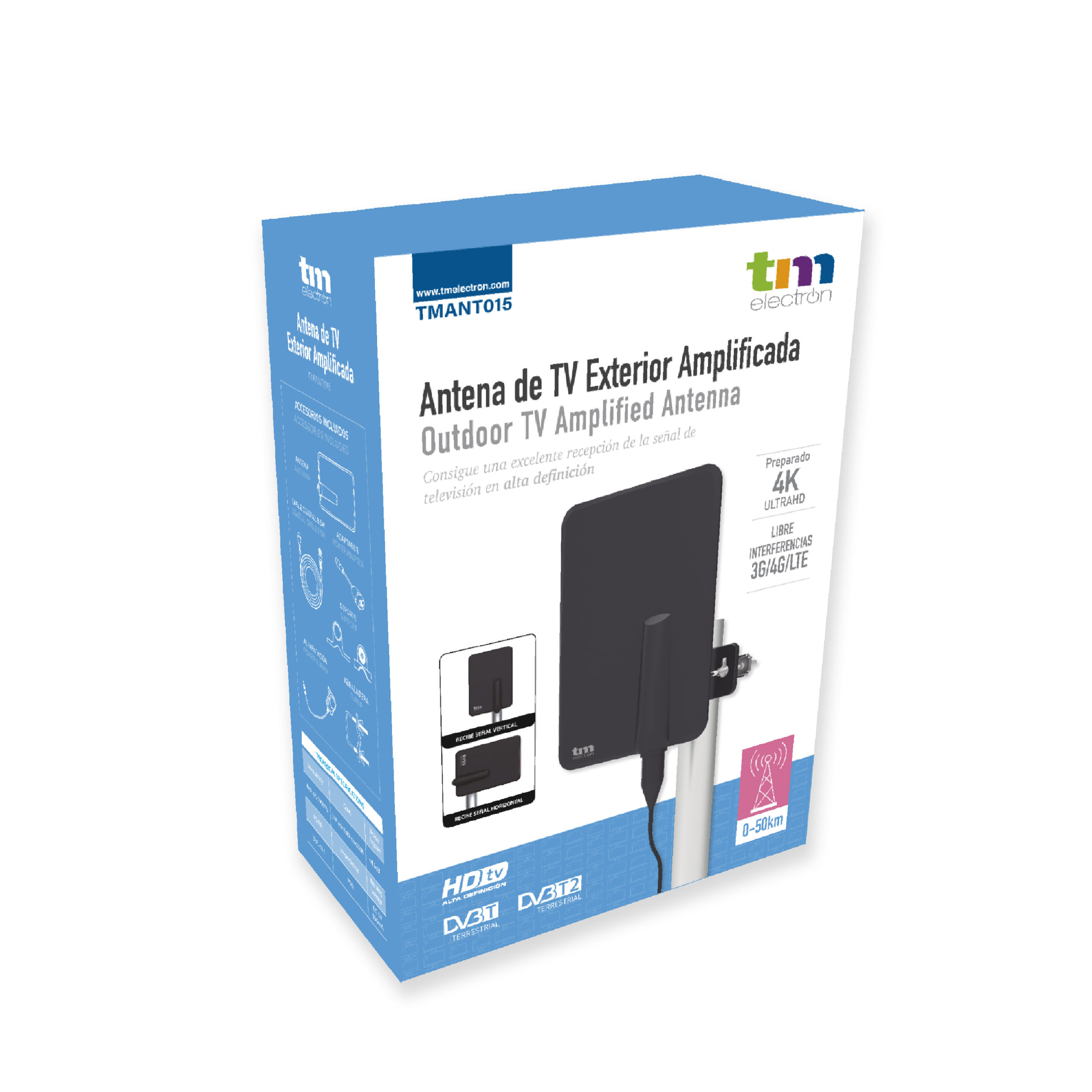 TM Electron TMANT014 Antena de Interior para televisión Alta definición  (HD), con indicador de Encendido, compacta, amplificada con 45dB para  recepción de TDT (DVB-T), UHF, VHF y FM. : : Electrónica