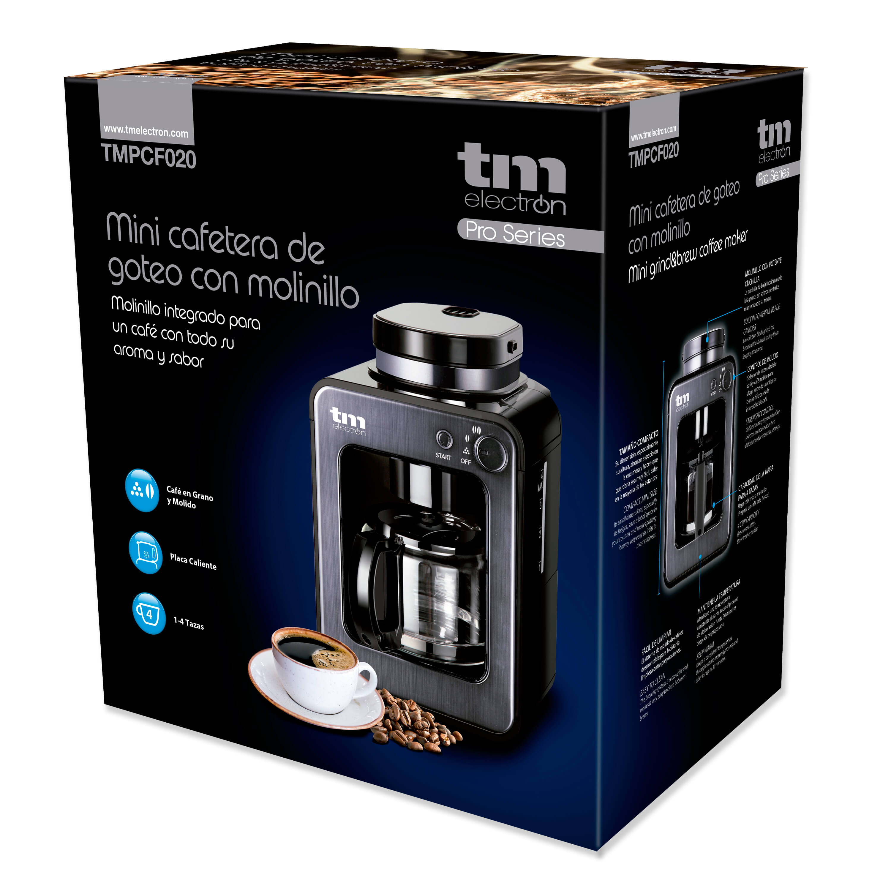 Mini cafetera de goteo con molinillo TMPCF020G - TM Electron