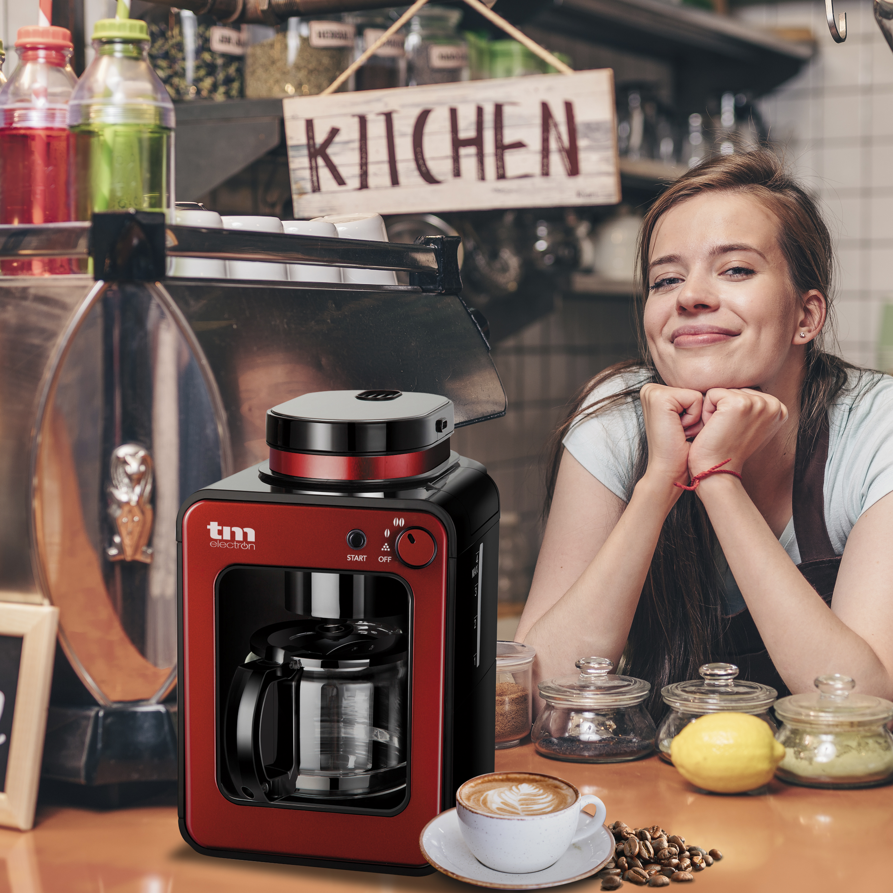 Mini cafetera de goteo con molinillo TMPCF020R - TM Electron