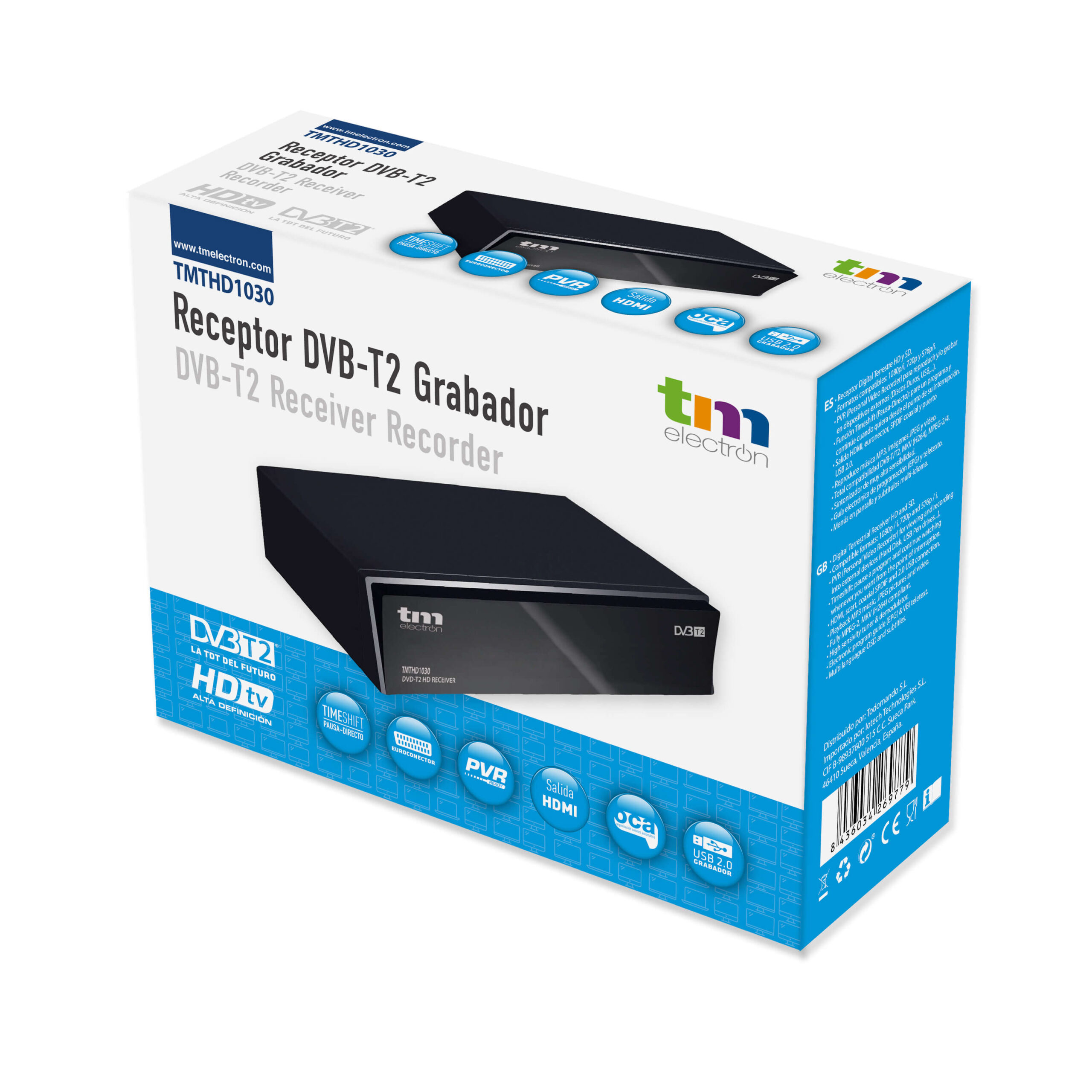 SPARK - Receptor-Grabador TDT-T2 Mando Distancia USB 2.0 HDMI DVB-T2 FULL  HD