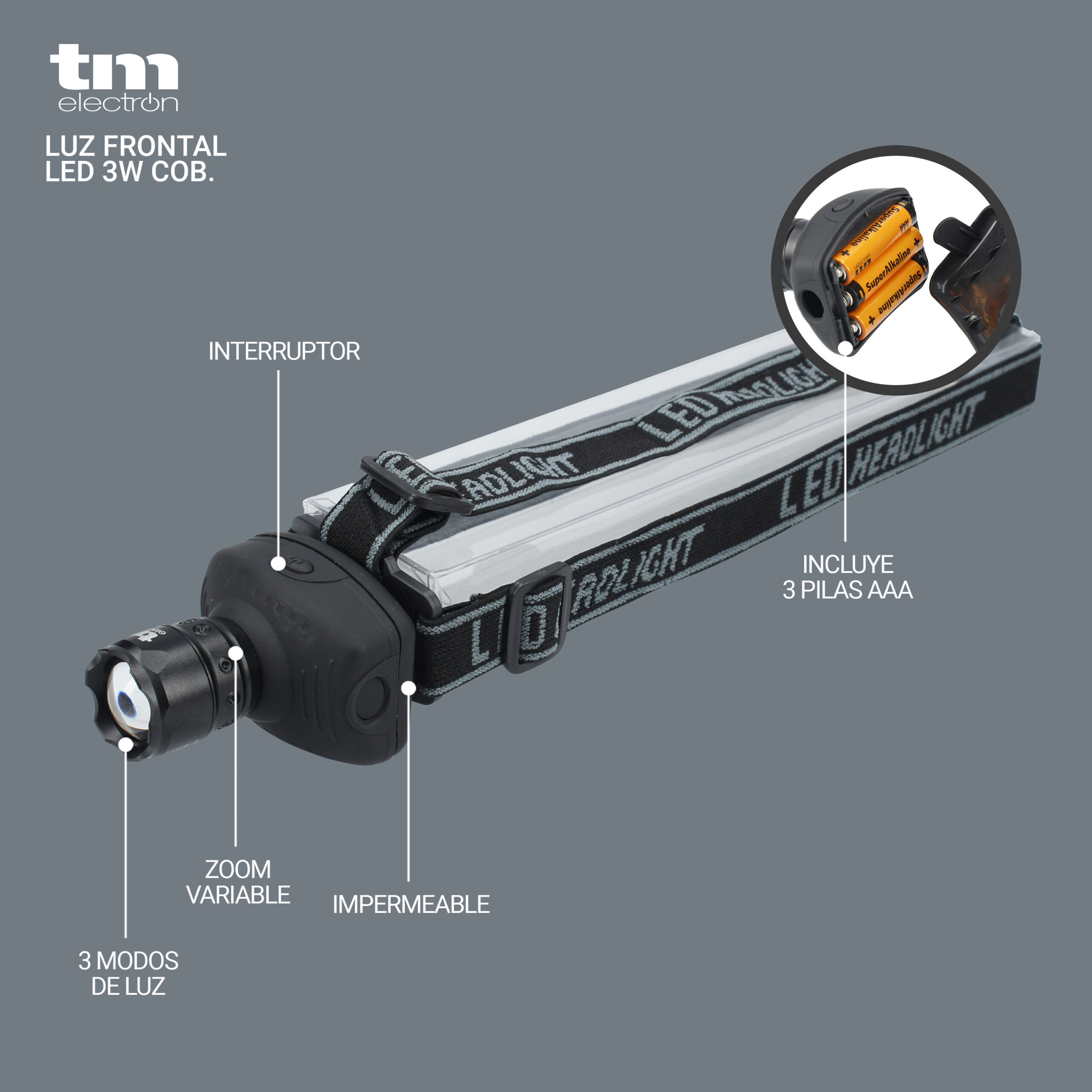 Luz frontal recargable con zoom - TM Electron