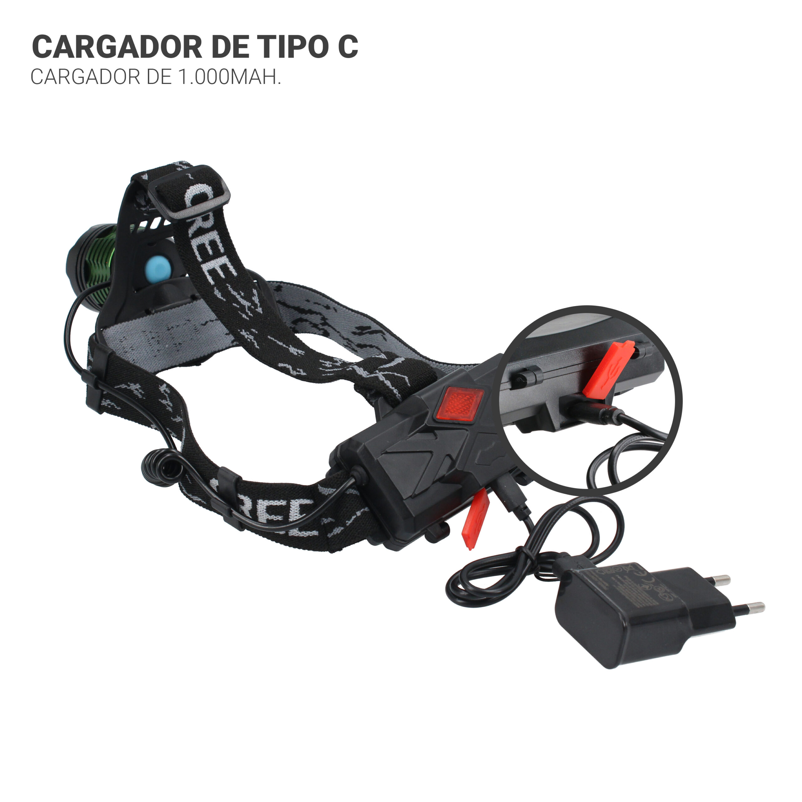 Luz frontal recargable con zoom - TM Electron