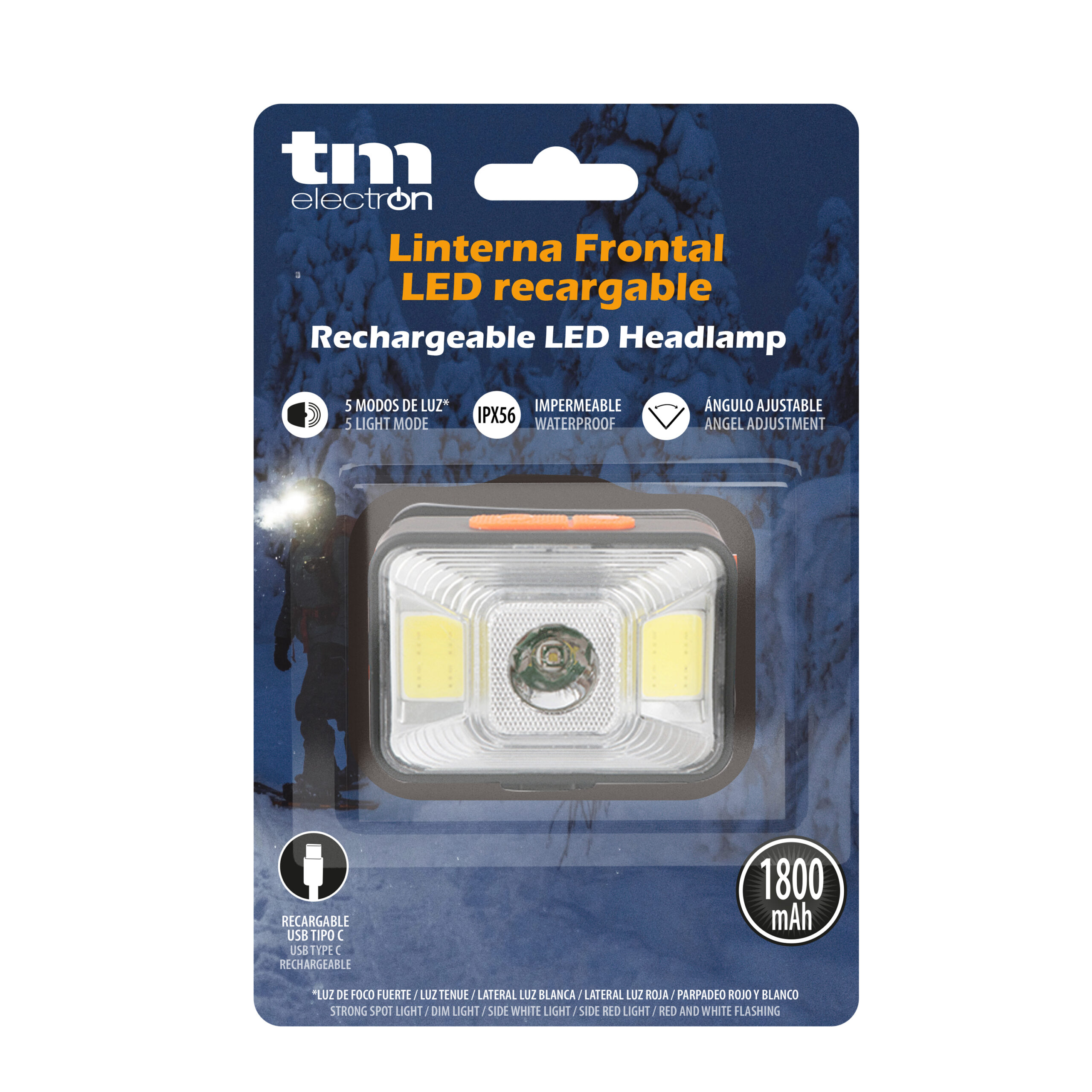 Linterna frontal LED recargable - TM Electron