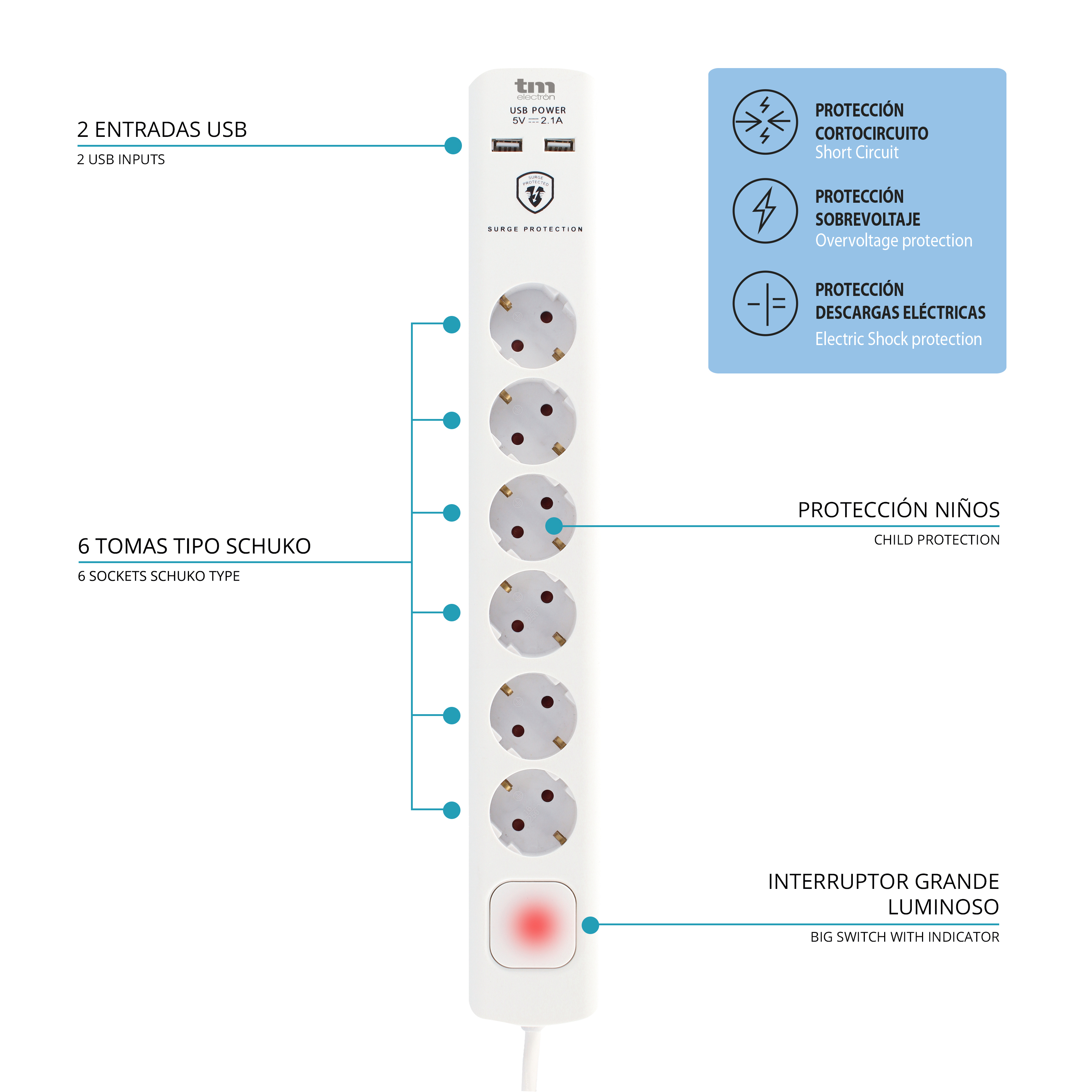 Cable alargador con interruptor LEXMAN blanco 2 m