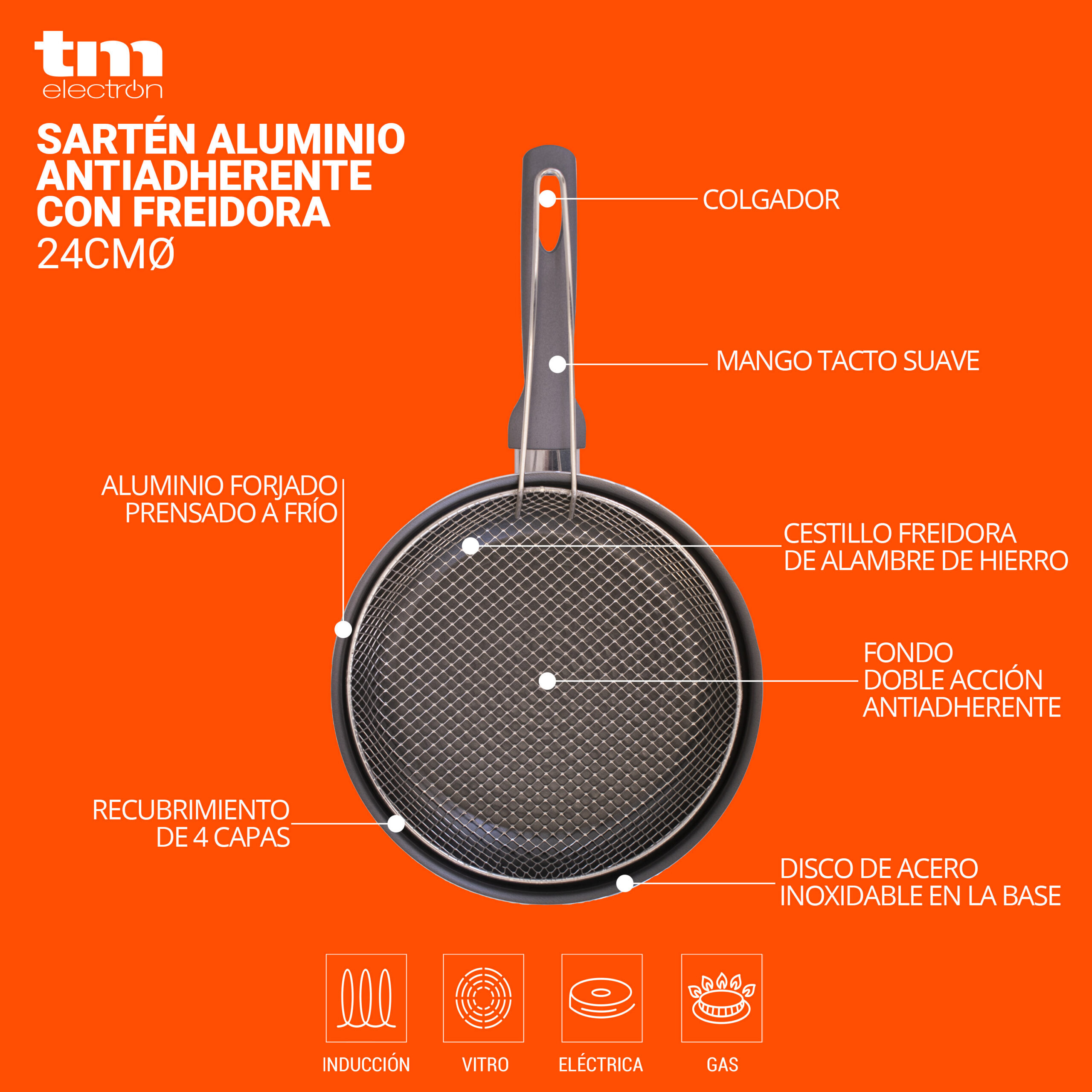Sartén de aluminio antiadherente con freidora - Imagen 2