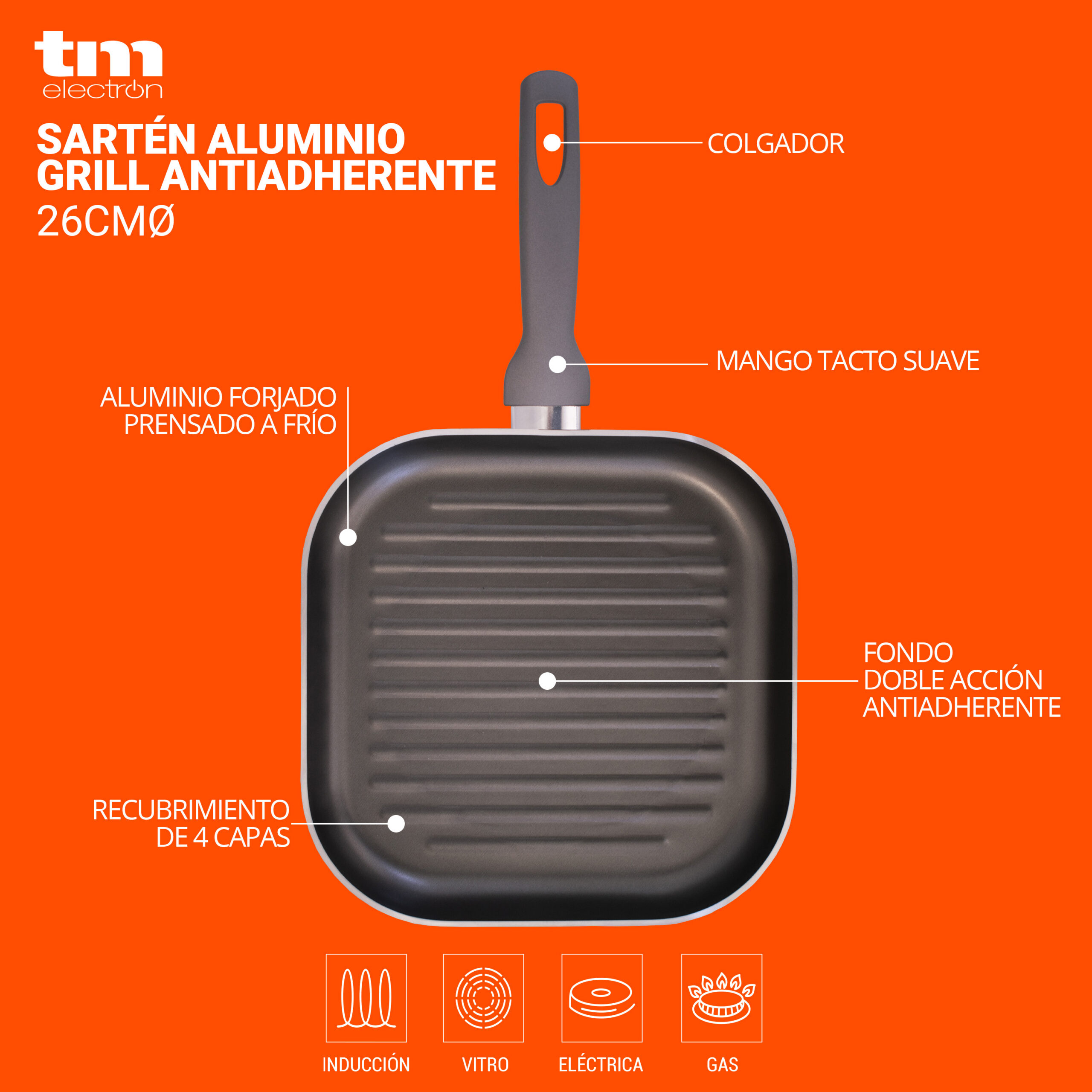 Sartén de aluminio grill antiadherente - Imagen 2