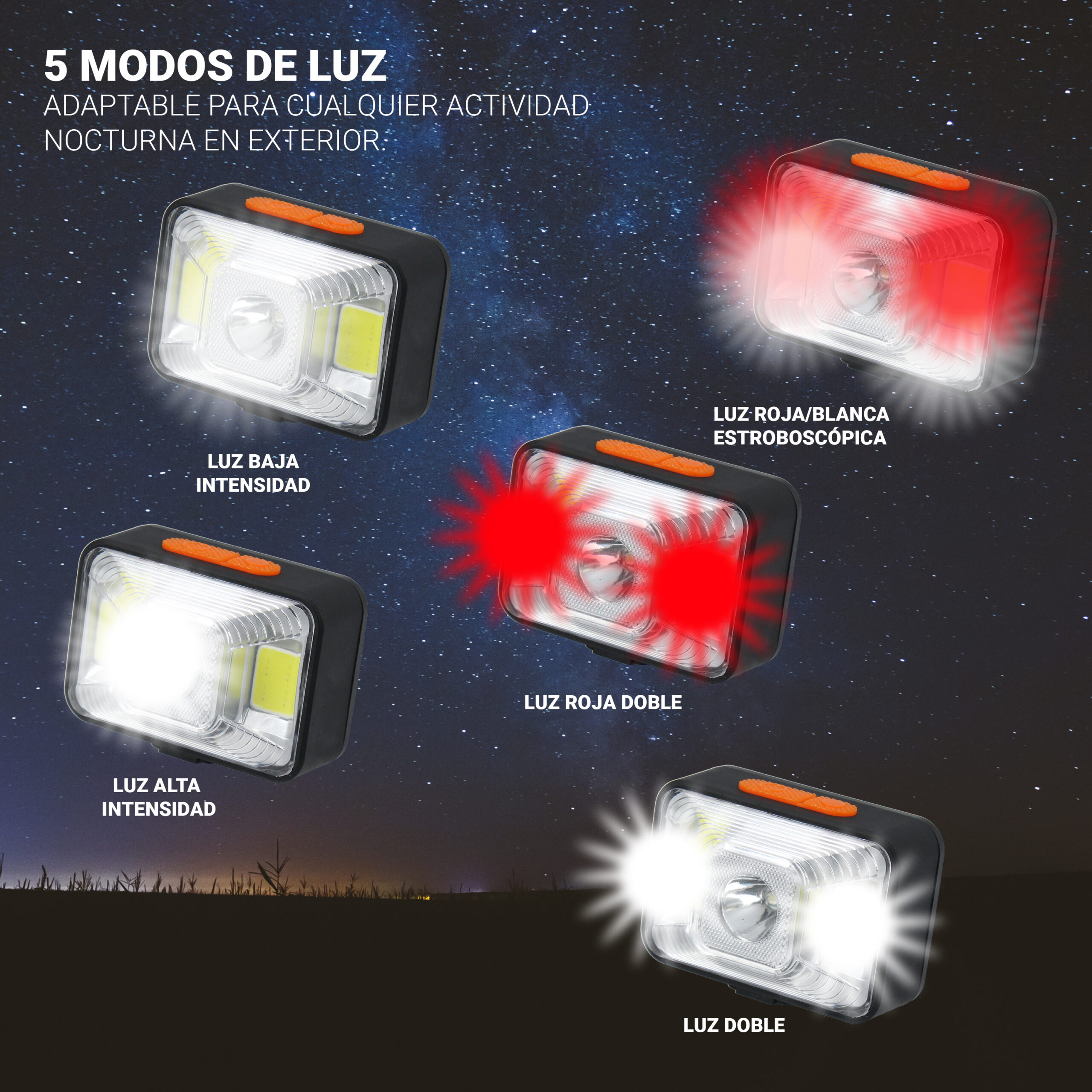 Linterna frontal LED recargable - Imagen 3